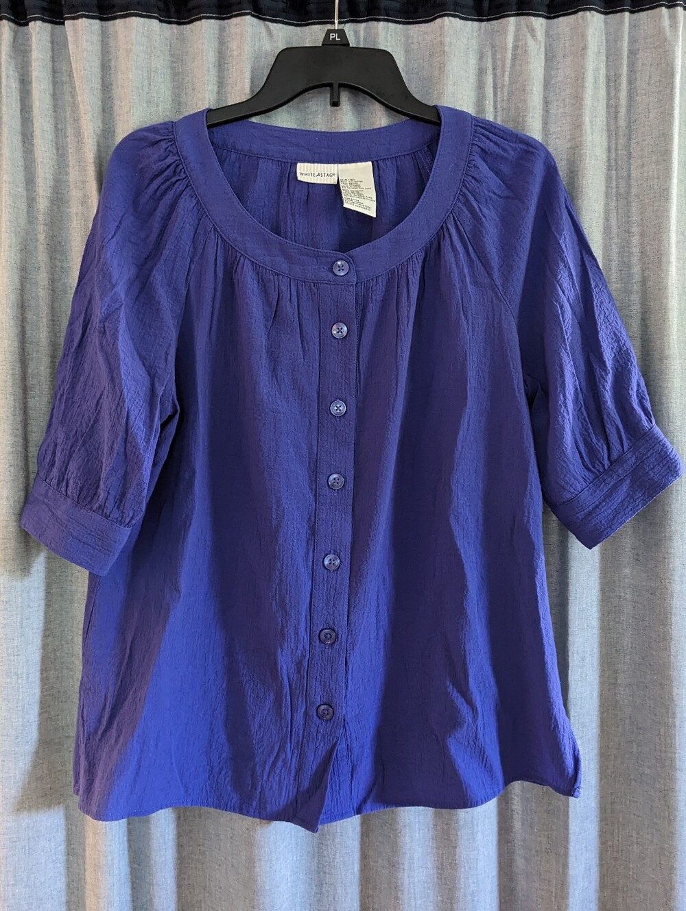 White Stag Blouse Top Women's M (8/10) Purple Button Office Church Spring Mature